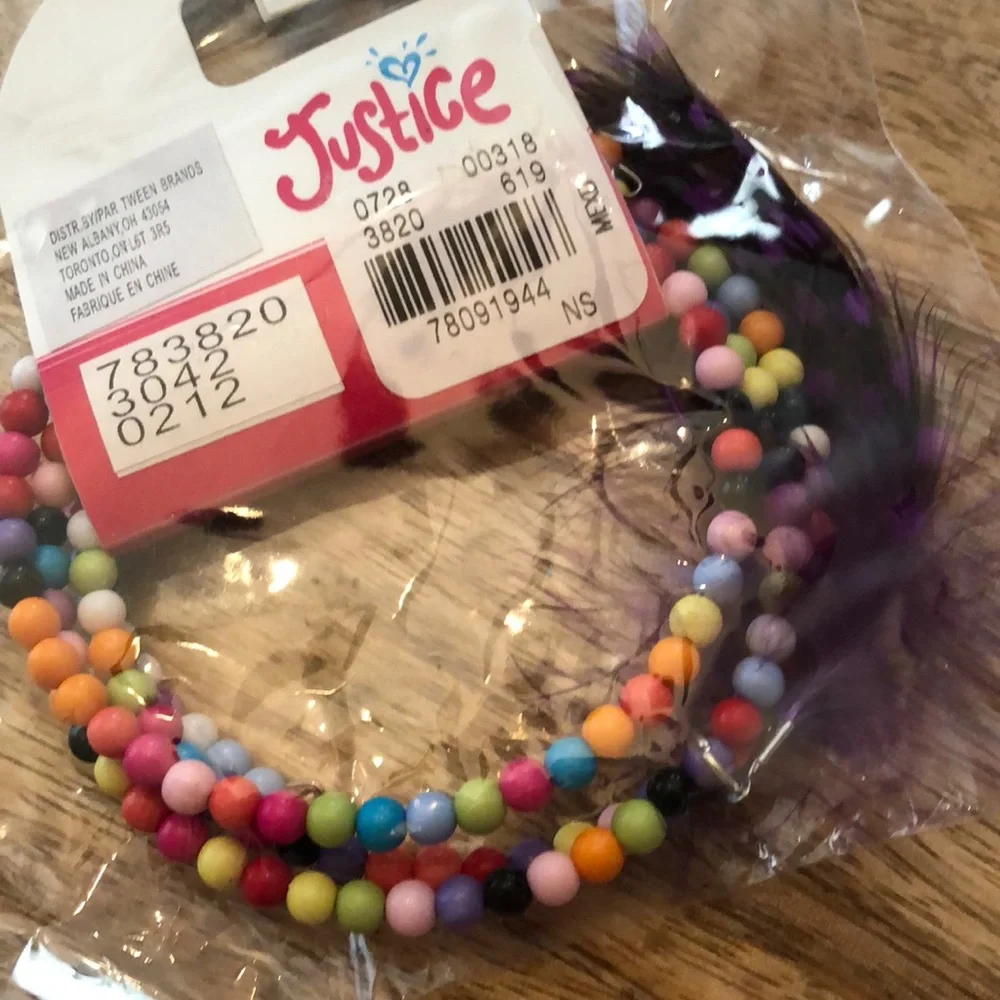 Justice Bead Wrap Bracelet Purple Dot Feather